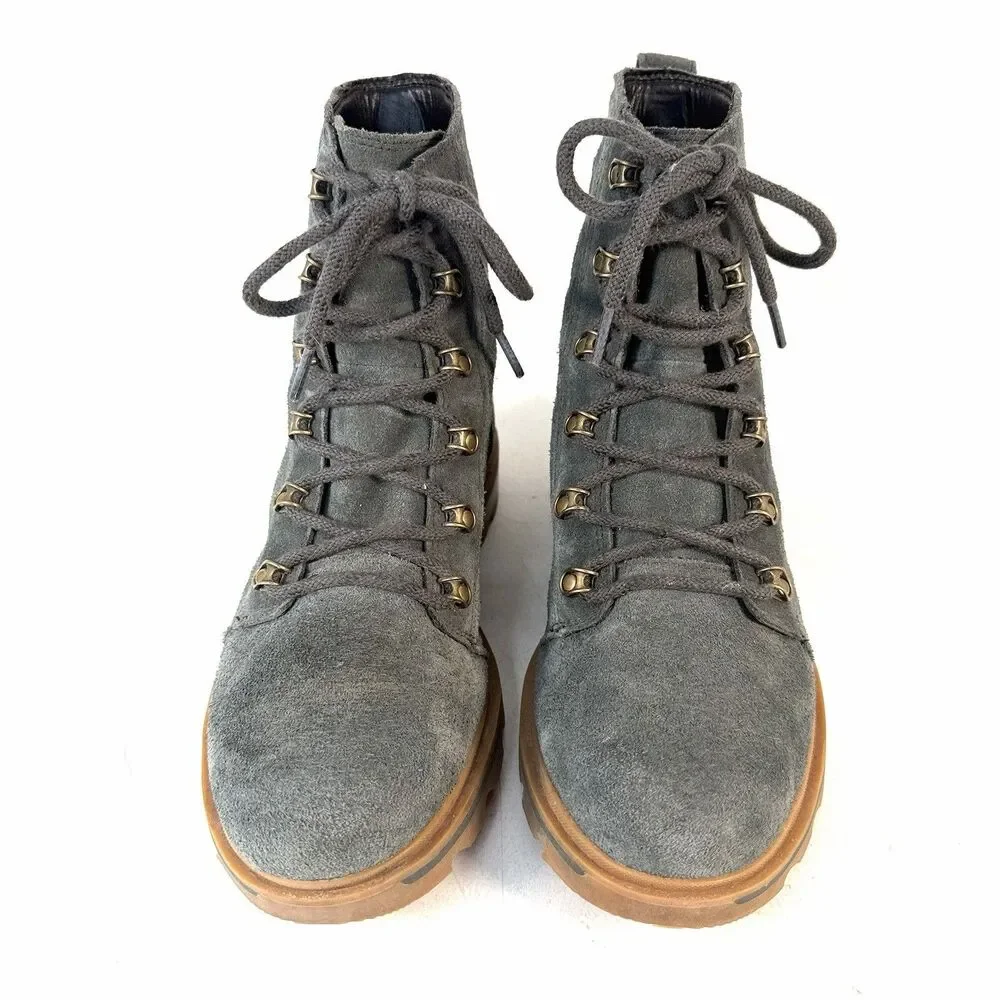 SOREL Women's Lennox NL4410-367 Grey Suede Lug Waterproof Combat Boots Size 9.5